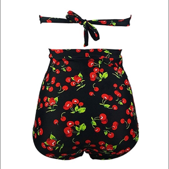 Cherry on black high waist bathing suit - Picture 2 of 4